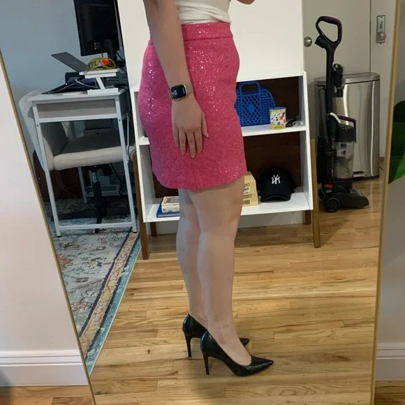 LOFT Size 6 Hot Pink Sequin A-line Miniskirt - Picture 5 of 6